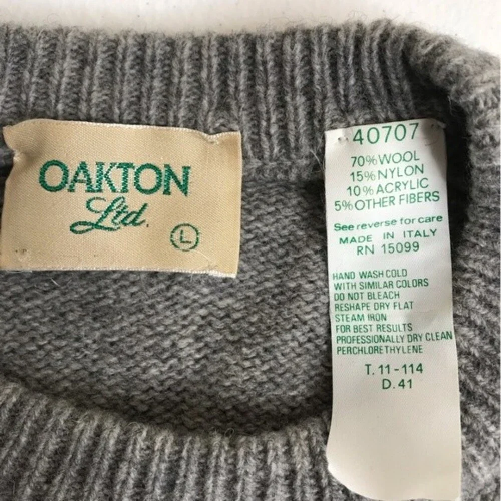 Vintage Oakton Ltd Wool Blend Gray Marled Crew Neck Long Sleeve Sweater Large